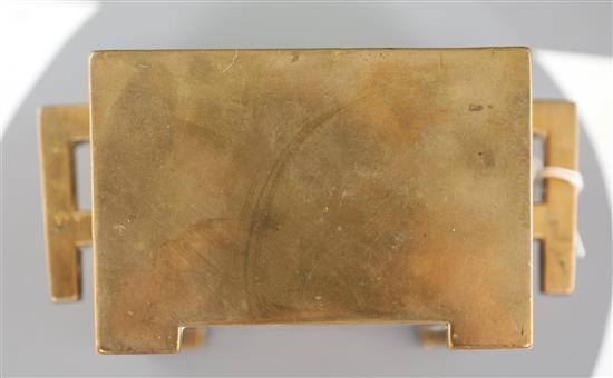 A good Chinese bronze rectangular censer, fangding, 18th century, width to handles 15cm